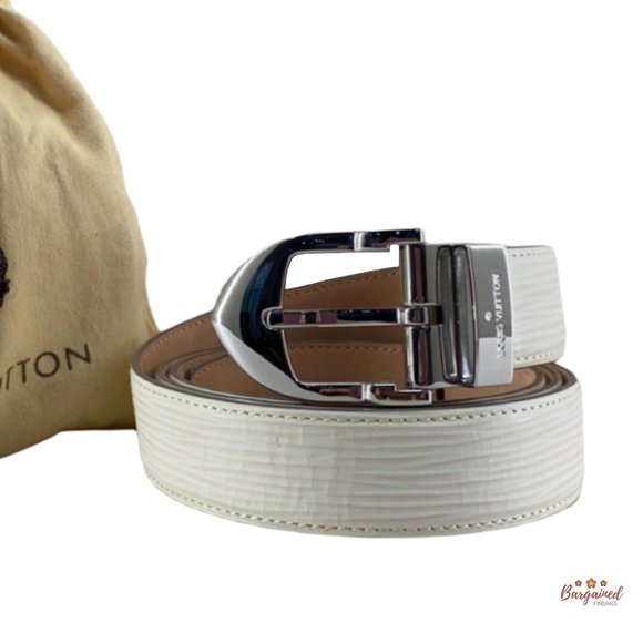 Authentic Louis Vuitton Cream EPI Leather Silver Ceinture Classic Buckle Belt 44 - Picture 1 of 13